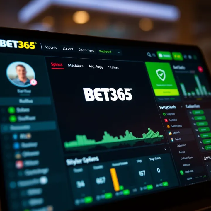 Display of various sports betting options available at a bet365 shop with digital screens and betting slips